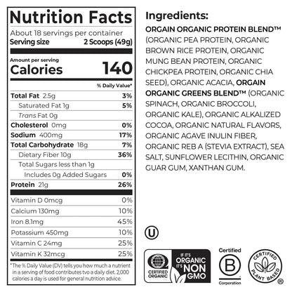 Organic Protein? & Greens Plant Based Protein Powder - Creamy Chocolate Fudge