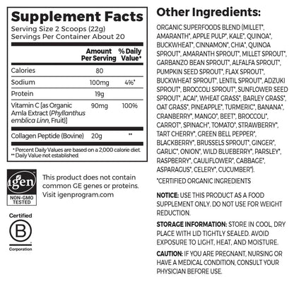 Grass-Fed Pasture Raised Collagen Peptides + Superfoods Powder